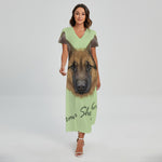 German Shepherd Dog Portrait Print Short Sleeve Maxi Dress