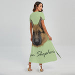 German Shepherd Dog Portrait Print Short Sleeve Maxi Dress