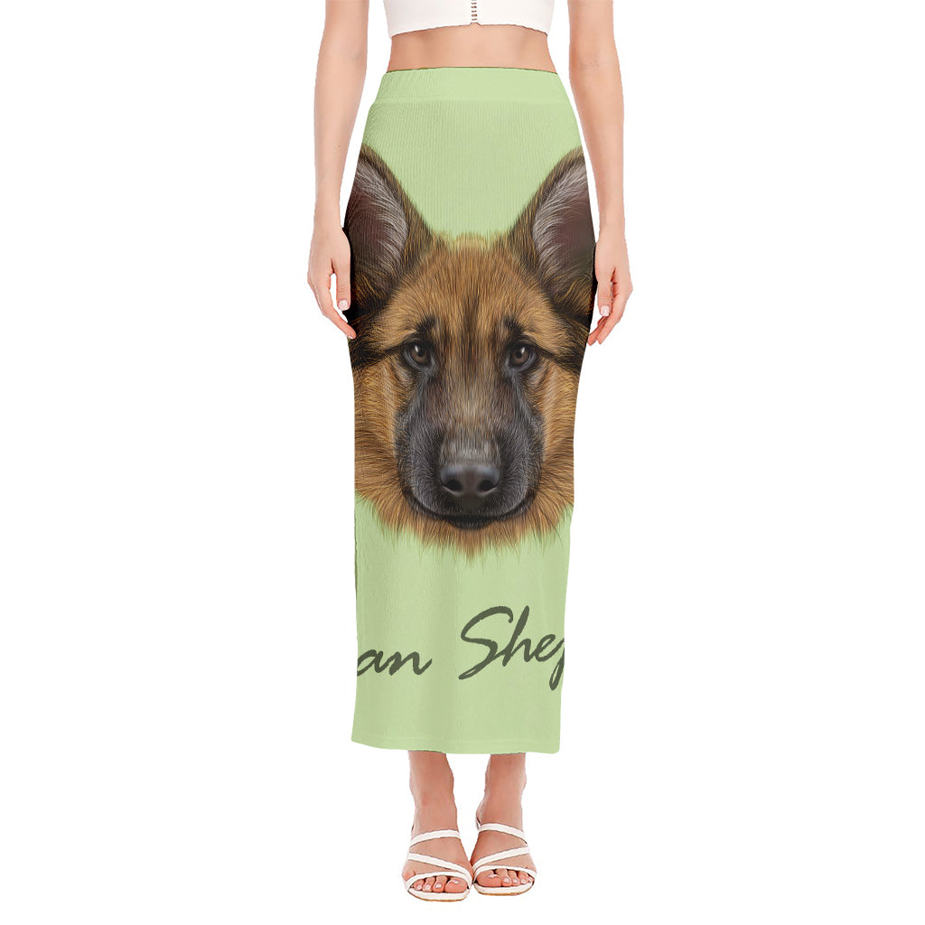 German Shepherd Dog Portrait Print Side Slit Maxi Skirt