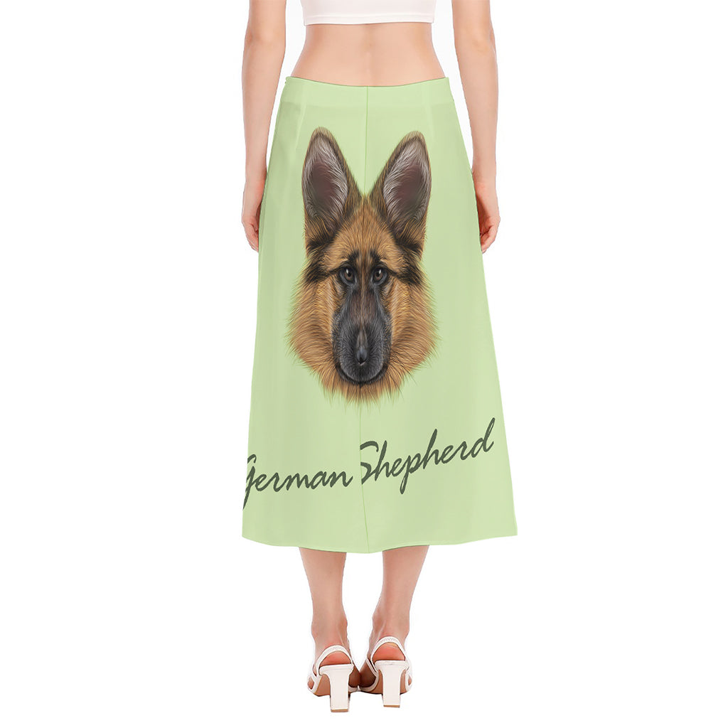 German Shepherd Dog Portrait Print Side Slit Midi Skirt