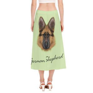 German Shepherd Dog Portrait Print Side Slit Midi Skirt