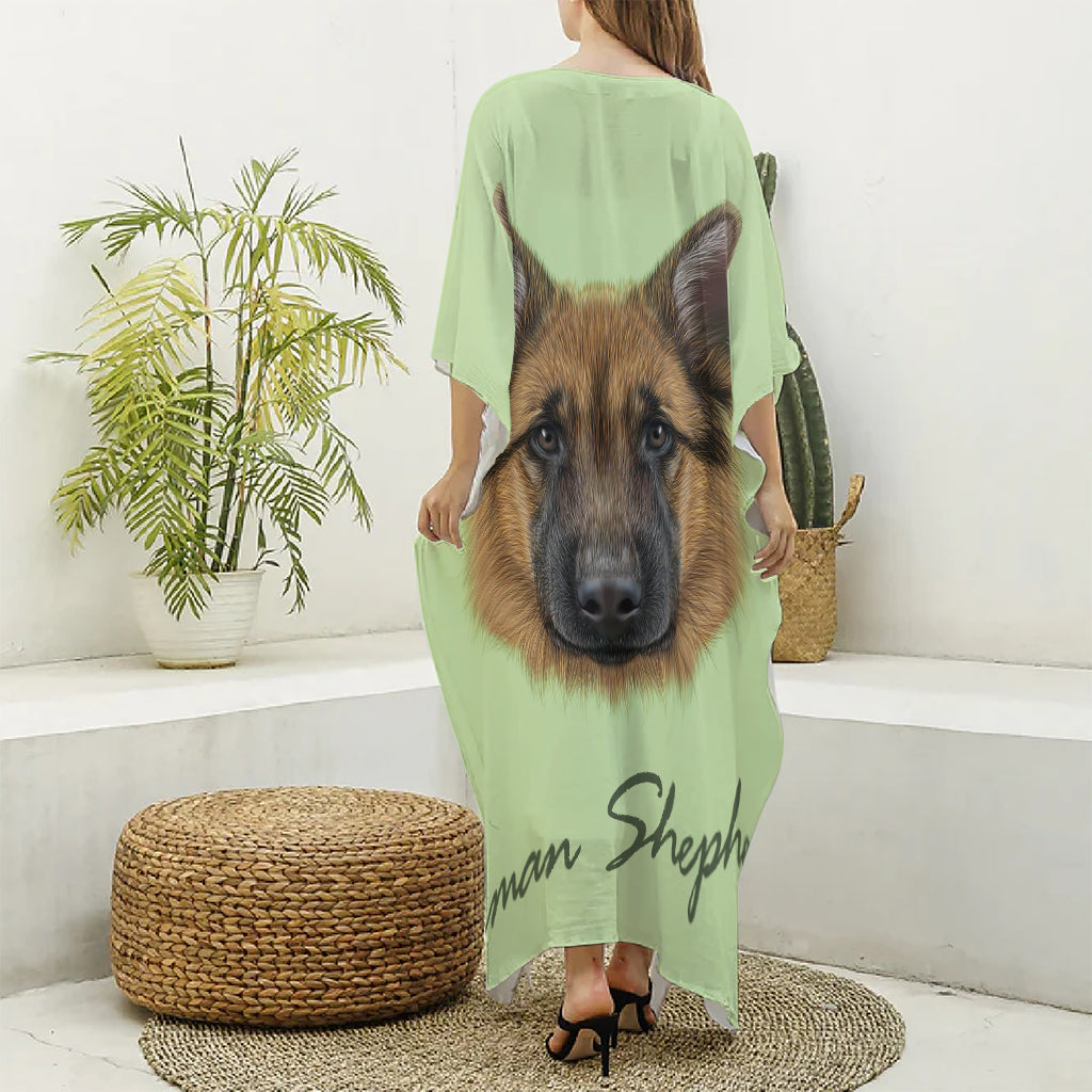 German Shepherd Dog Portrait Print Silk V-Neck Kaftan Dress