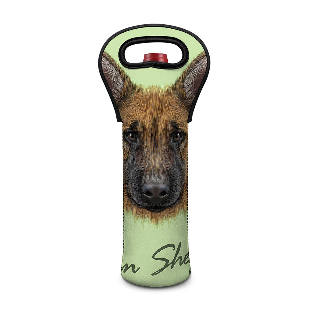 German Shepherd Dog Portrait Print Single Neoprene Wine Tote