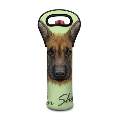 German Shepherd Dog Portrait Print Single Neoprene Wine Tote