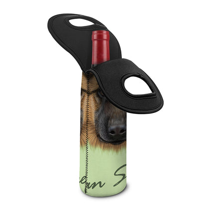 German Shepherd Dog Portrait Print Single Neoprene Wine Tote