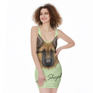 German Shepherd Dog Portrait Print Sleeveless Bodycon Dress