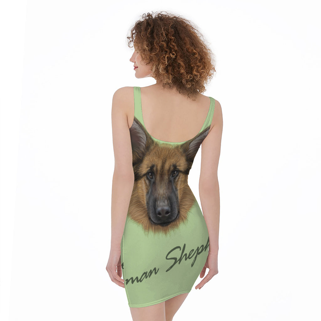 German Shepherd Dog Portrait Print Sleeveless Bodycon Dress