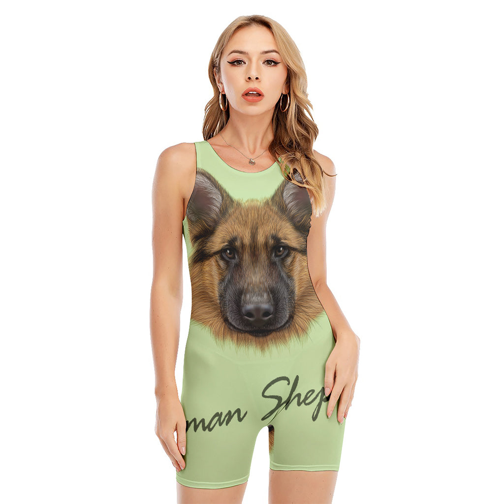 German Shepherd Dog Portrait Print Sleeveless One Piece Swimsuit