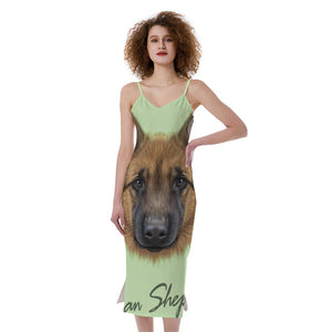 German Shepherd Dog Portrait Print Slim Fit Midi Cami Dress