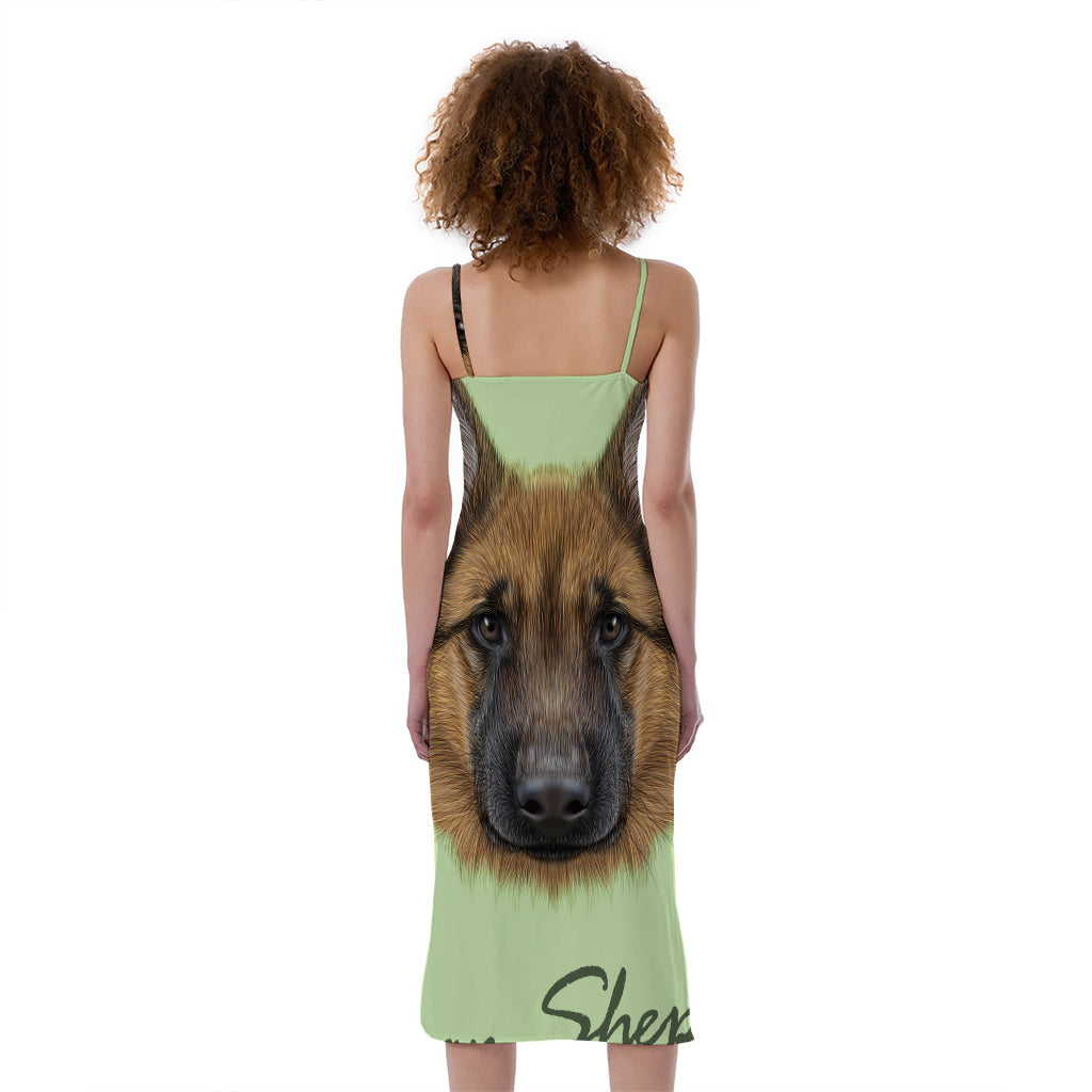 German Shepherd Dog Portrait Print Slim Fit Midi Cami Dress