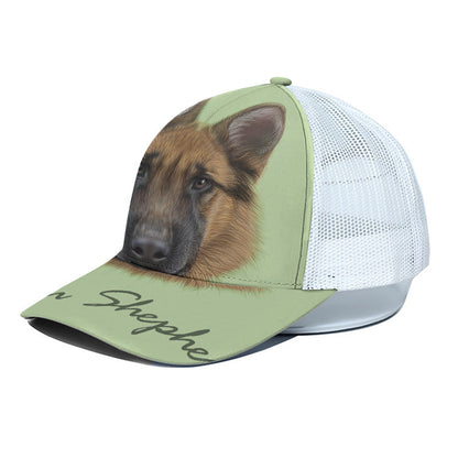 German Shepherd Dog Portrait Print White Mesh Trucker Cap