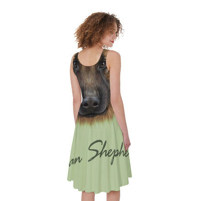 German Shepherd Dog Portrait Print Women's Sleeveless Dress