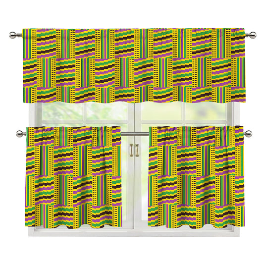 Ghana Kente Pattern Print 3 Piece Kitchen Curtains