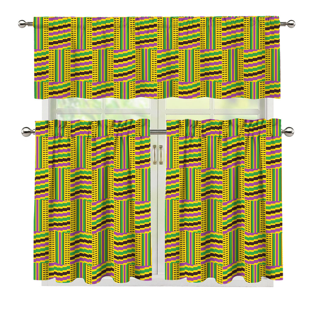 Ghana Kente Pattern Print 3 Piece Kitchen Curtains