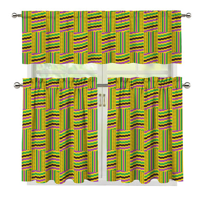 Ghana Kente Pattern Print 3 Piece Kitchen Curtains