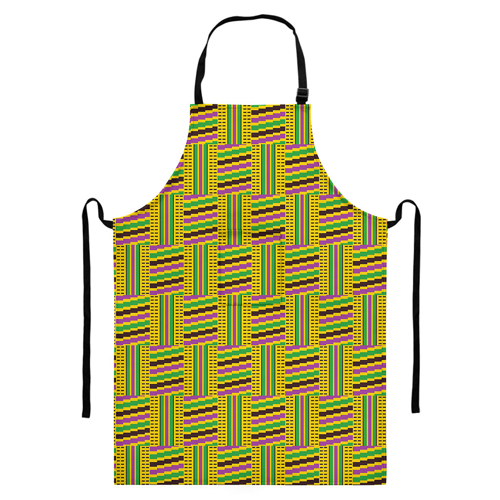Ghana Kente Pattern Print Bib Apron With Pocket