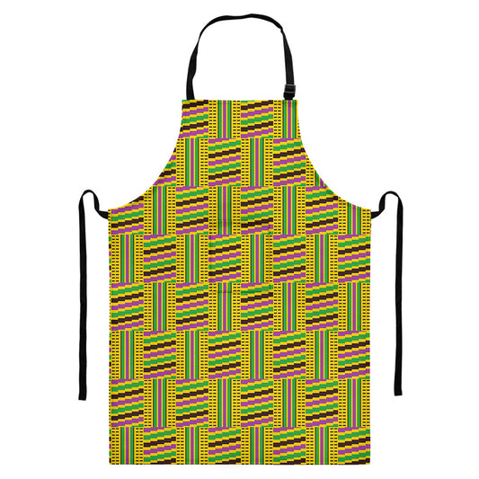 Ghana Kente Pattern Print Bib Apron With Pocket