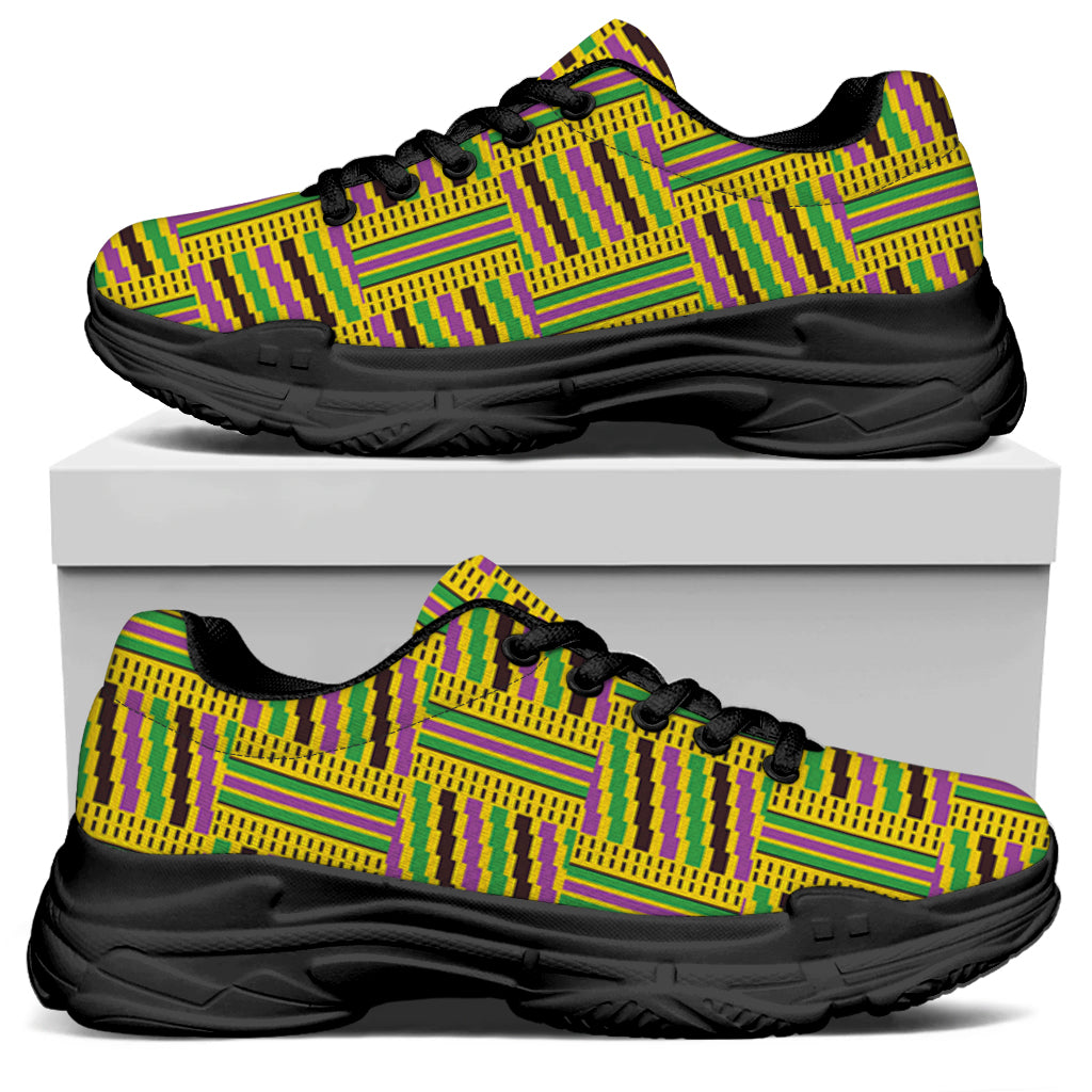 Ghana Kente Pattern Print Black Chunky Shoes