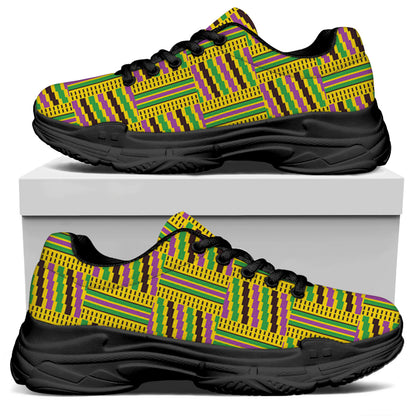 Ghana Kente Pattern Print Black Chunky Shoes