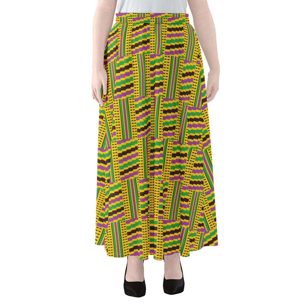 Ghana Kente Pattern Print Chiffon Maxi Skirt
