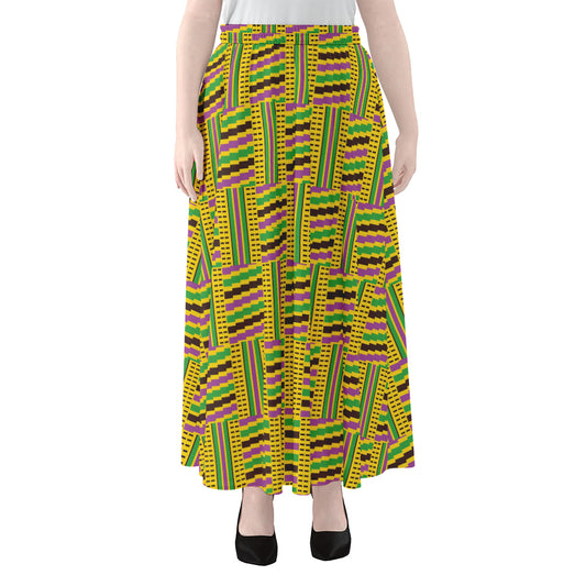 Ghana Kente Pattern Print Chiffon Maxi Skirt