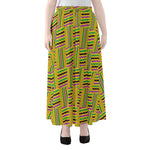 Ghana Kente Pattern Print Chiffon Maxi Skirt