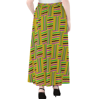 Ghana Kente Pattern Print Chiffon Maxi Skirt