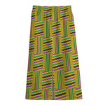 Ghana Kente Pattern Print Cotton Front Slit Maxi Skirt