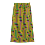 Ghana Kente Pattern Print Cotton Front Slit Maxi Skirt