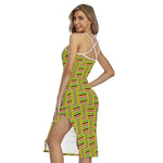 Ghana Kente Pattern Print Cross Back Cami Dress
