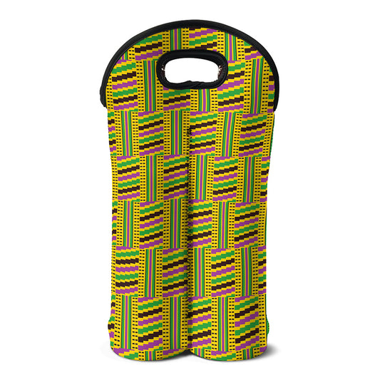 Ghana Kente Pattern Print Double Neoprene Wine Tote