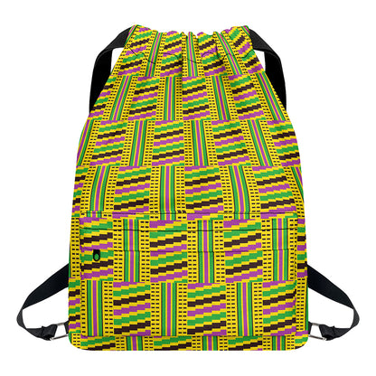 Ghana Kente Pattern Print Drawstring Backpack