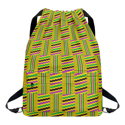 Ghana Kente Pattern Print Drawstring Backpack