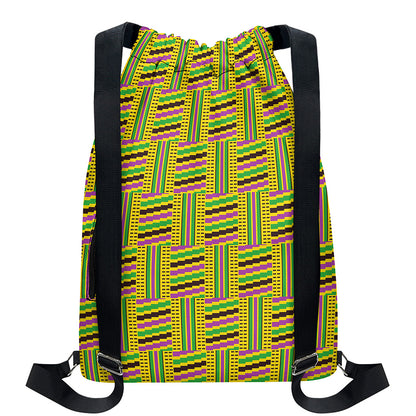 Ghana Kente Pattern Print Drawstring Backpack