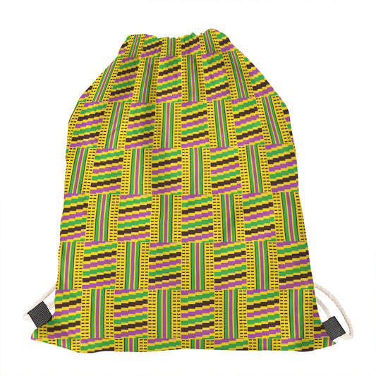 Ghana Kente Pattern Print Drawstring Bag