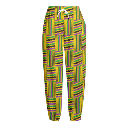 Ghana Kente Pattern Print Fleece Lined Knit Pants