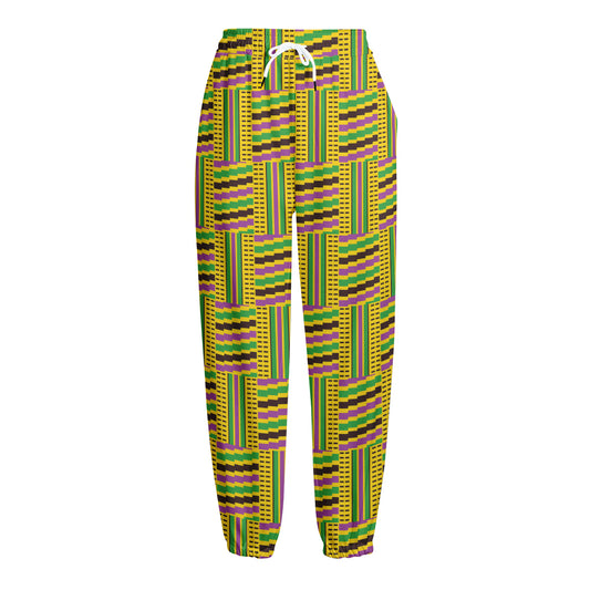 Ghana Kente Pattern Print Fleece Lined Knit Pants