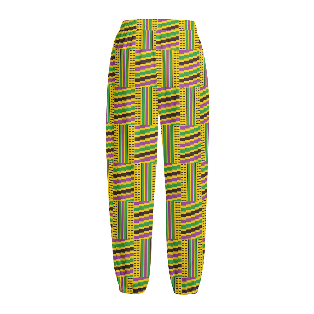 Ghana Kente Pattern Print Fleece Lined Knit Pants
