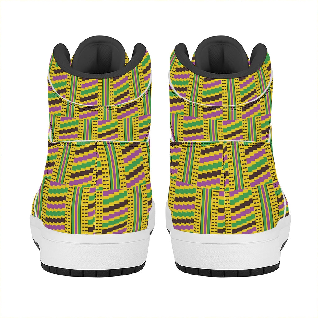 Ghana Kente Pattern Print High Top Leather Sneakers