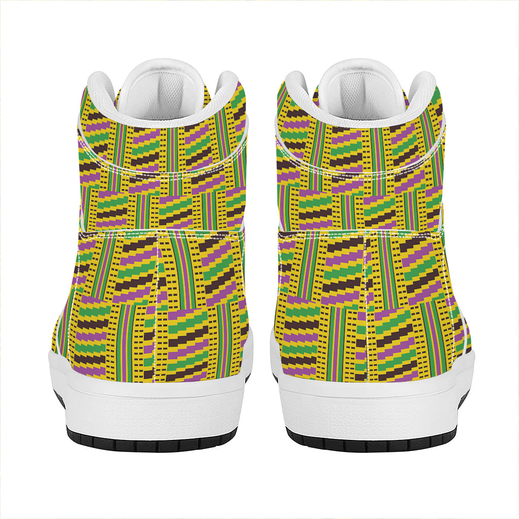 Ghana Kente Pattern Print High Top Leather Sneakers