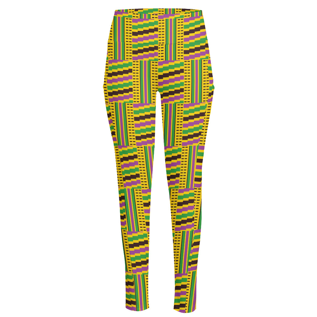 Ghana Kente Pattern Print High-Waisted Pocket Leggings