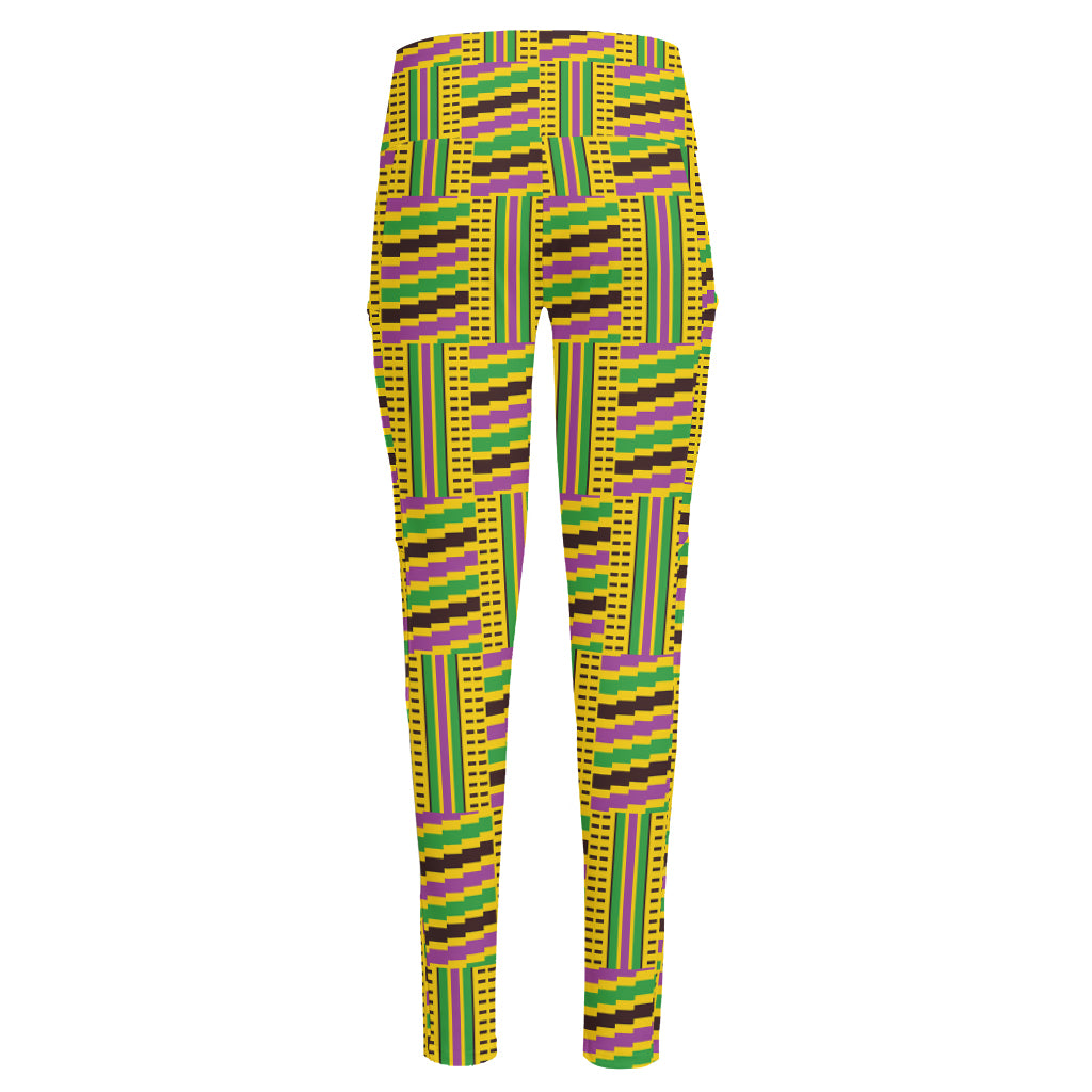 Ghana Kente Pattern Print High-Waisted Pocket Leggings