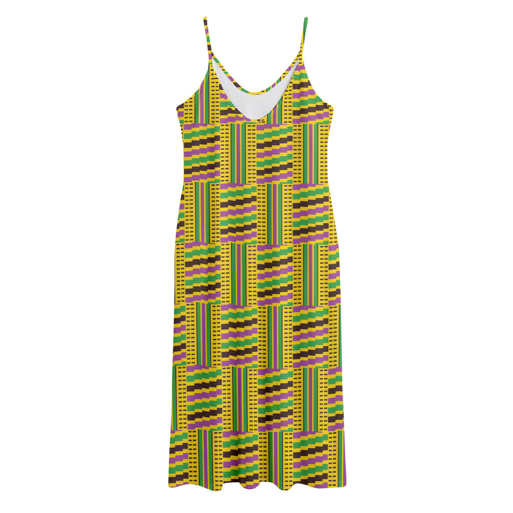 Ghana Kente Pattern Print Jersey Midi Cami Dress