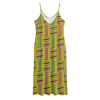 Ghana Kente Pattern Print Jersey Midi Cami Dress