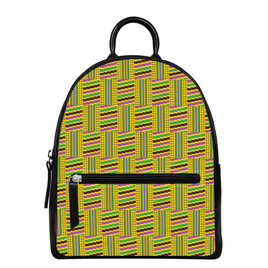 Ghana Kente Pattern Print Leather Backpack