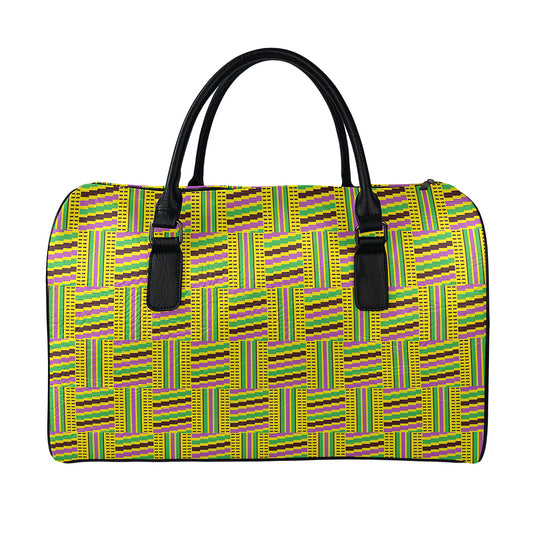 Ghana Kente Pattern Print Leather Duffle Bag