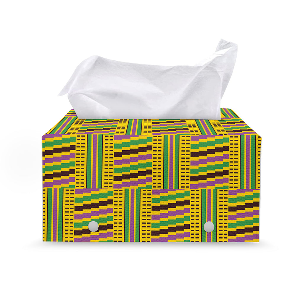 Ghana Kente Pattern Print Leather Tissue Box Cover