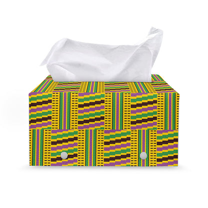 Ghana Kente Pattern Print Leather Tissue Box Cover