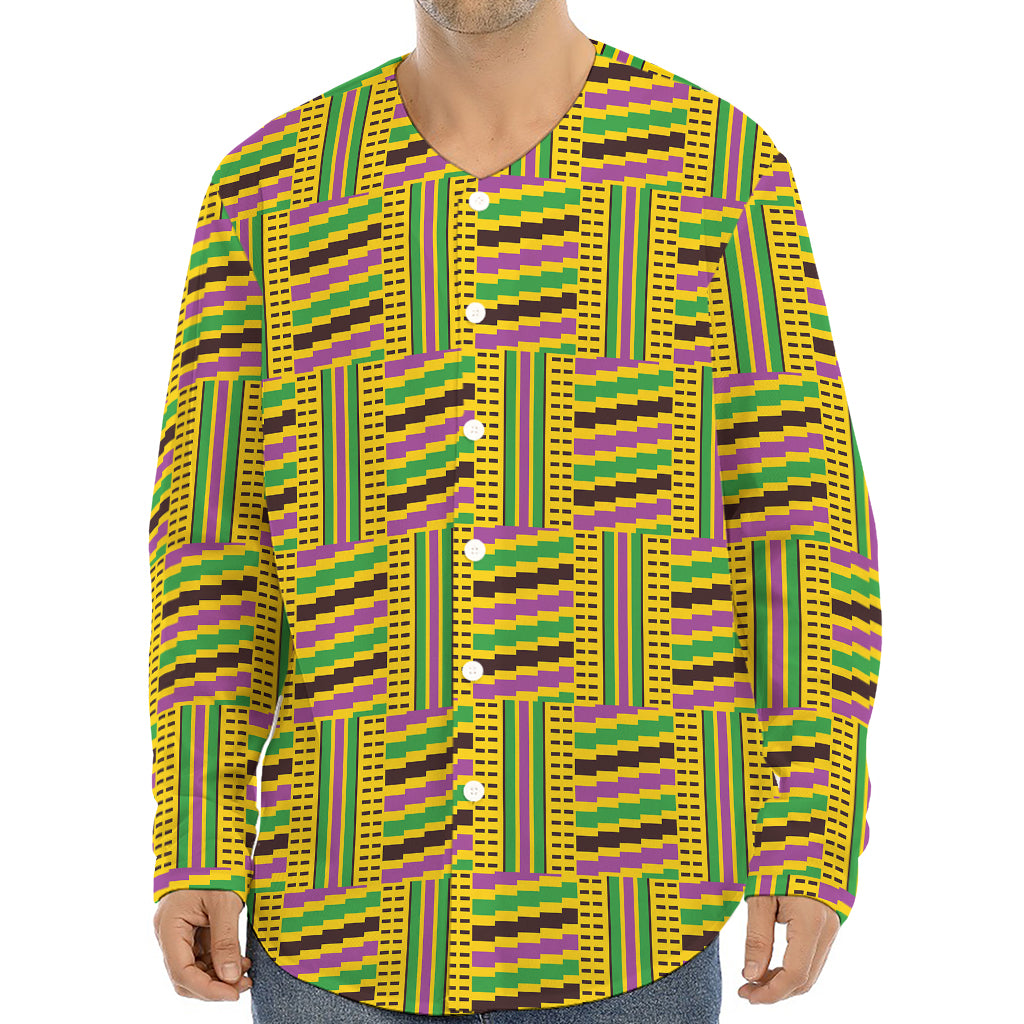 Ghana Kente Pattern Print Long Sleeve Baseball Jersey