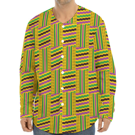 Ghana Kente Pattern Print Long Sleeve Baseball Jersey